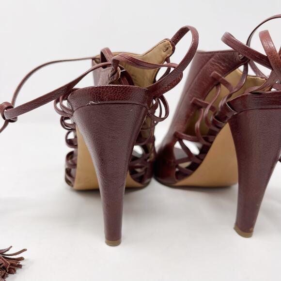 Banana Republic Womens 6.5 Brown Leather Deborah Lace Up Heels Cognac Gladiator - Picture 9 of 12